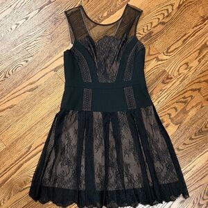 BCBGMaxAzria Black and Tan Lace Mini Dress